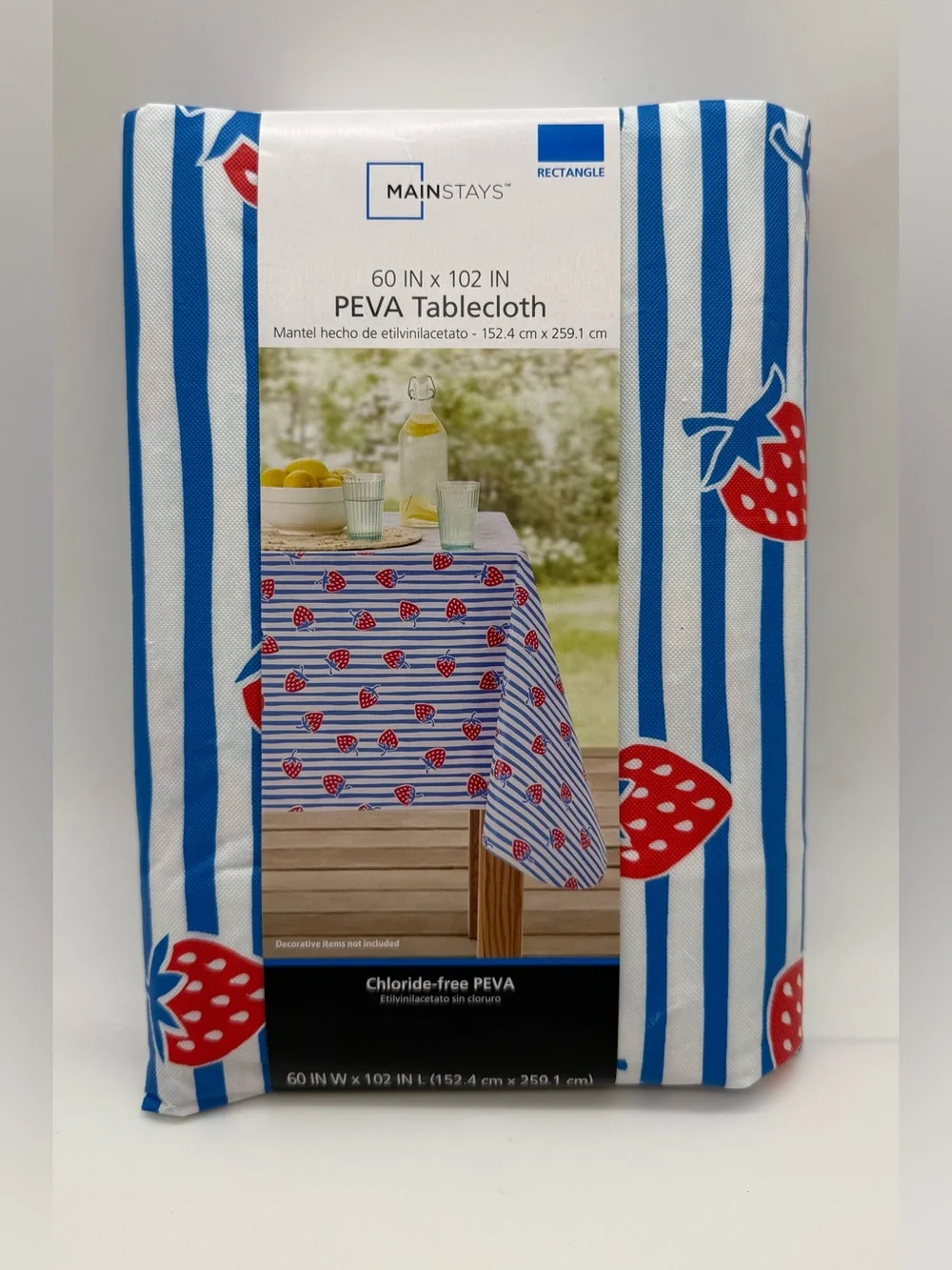 Mainstays Red & Blue Strawberry Stripe PEVA Tablecloth